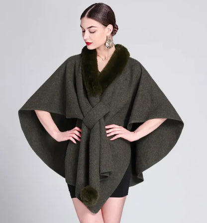 Rex Rabbit Fur Collar Knitted Cape