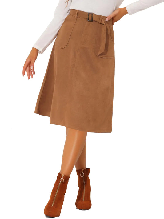 Allegra K Womens Casual Faux Suede Midi Skirt