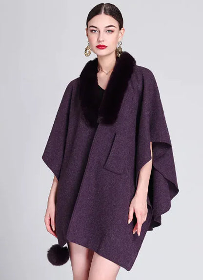 Rex Rabbit Fur Collar Knitted Cape