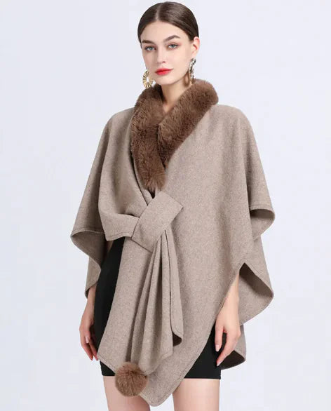 Rex Rabbit Fur Collar Knitted Cape