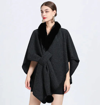 Rex Rabbit Fur Collar Knitted Cape