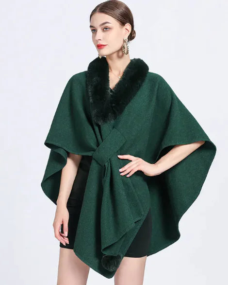 Rex Rabbit Fur Collar Knitted Cape