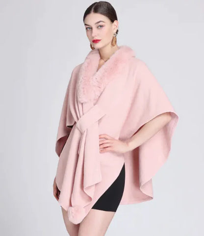 Rex Rabbit Fur Collar Knitted Cape