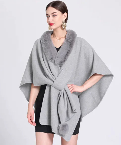 Rex Rabbit Fur Collar Knitted Cape